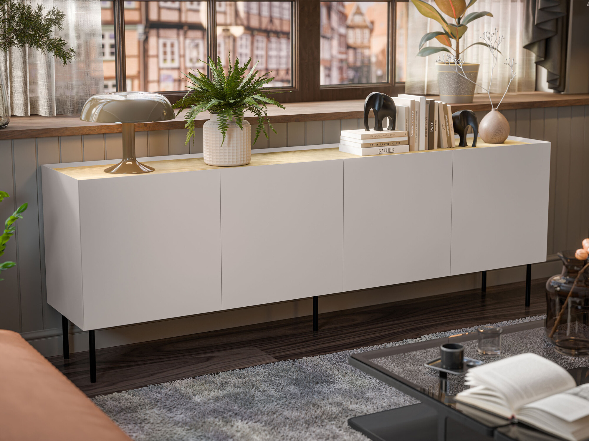 Sideboard Melbela 105 (Kaschmir + Eichenholzoptik)