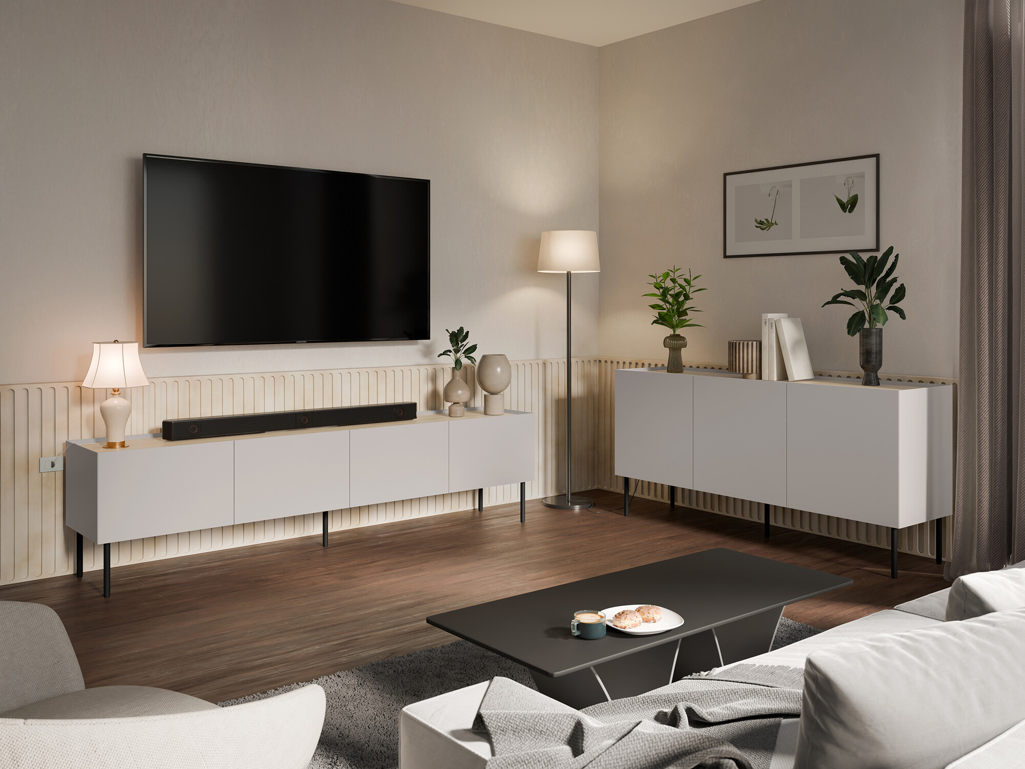 Wohnzimmer-Set Melbela 109 (Kaschmir + Eiche)