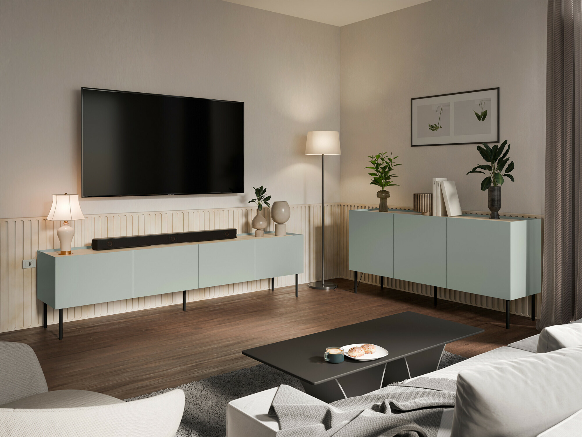 Wohnzimmer-Sets Melbela 109 (Olivenbaum hell + Eichenholzoptik)