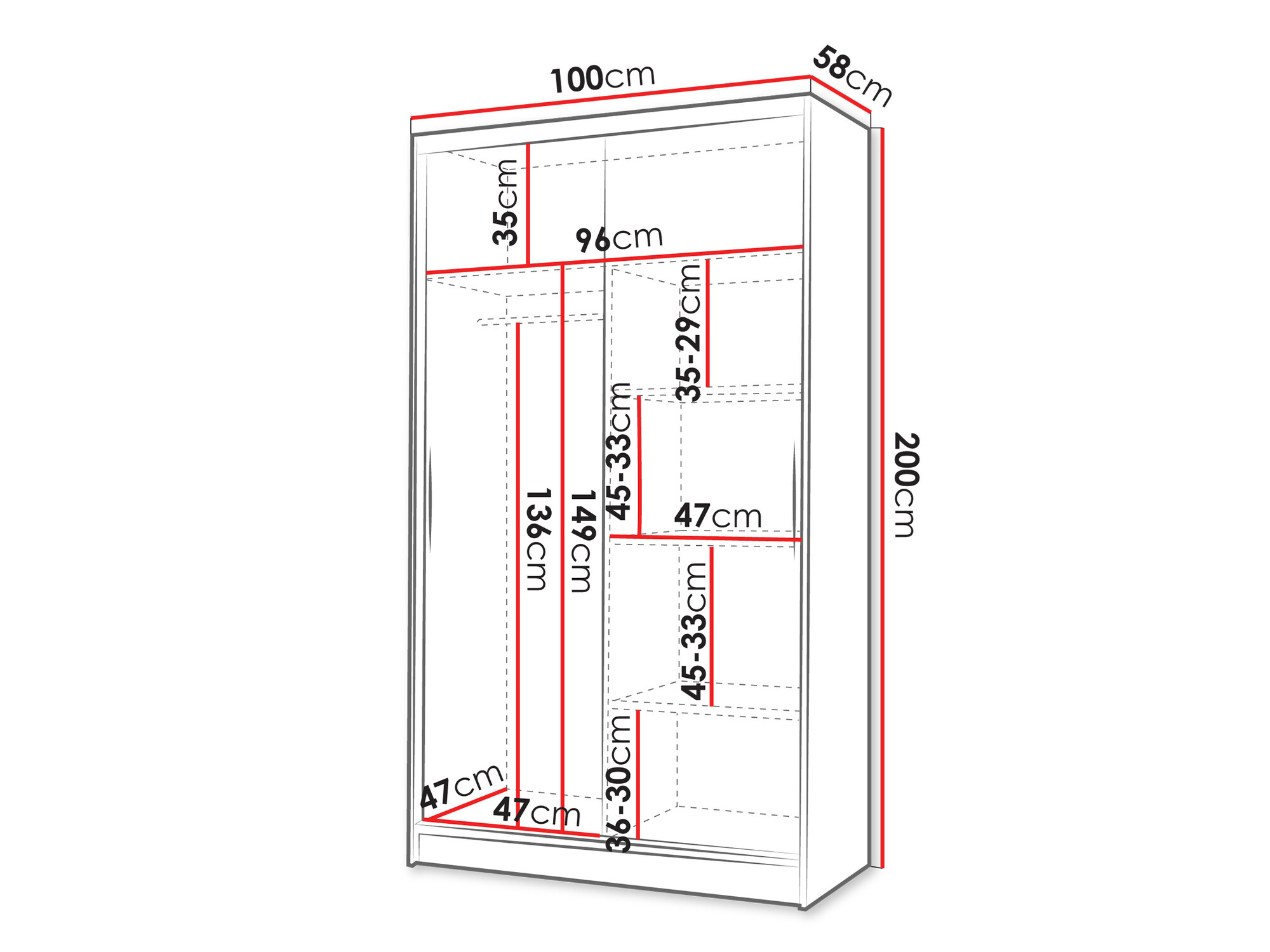 Kleiderschrank Closico 168 (Weiss + Schwarz)