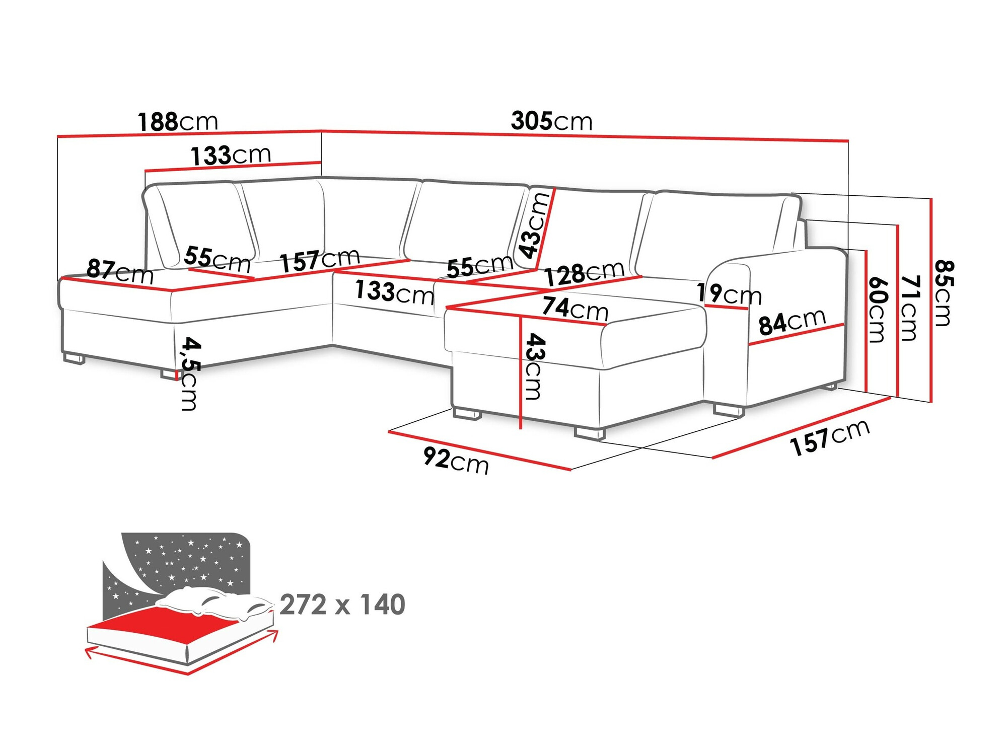 Ecksofa Comfivo Flumen (Magic Velvet 2216 + Magic Velvet 2216-P137)