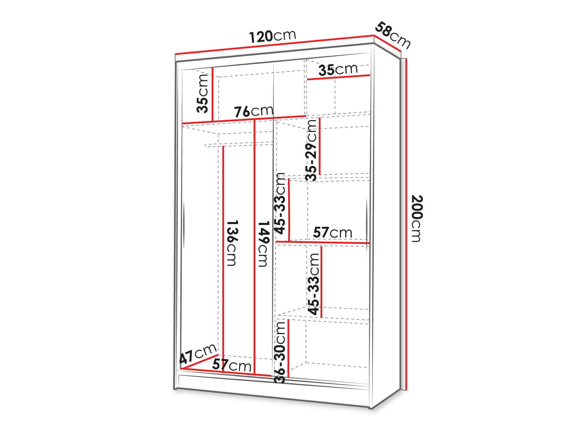 Kleiderschrank Closico Salvor III (Weiss + Schwarz)