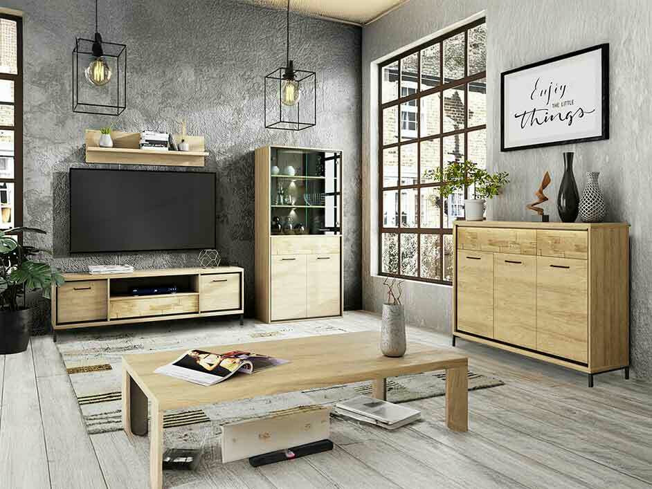 Wohnzimmer-Sets Etrmoni 118 (Helles Holz + Eichenholzoptik)
