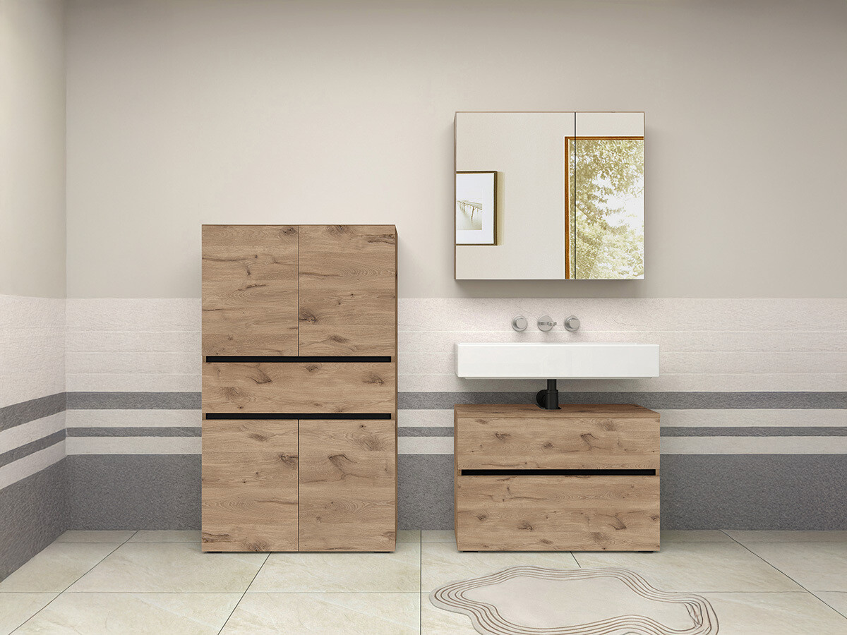 Stehender Badezimmerschrank für ein Waschbecken Soncamu 109 (Eichenholzoptik)