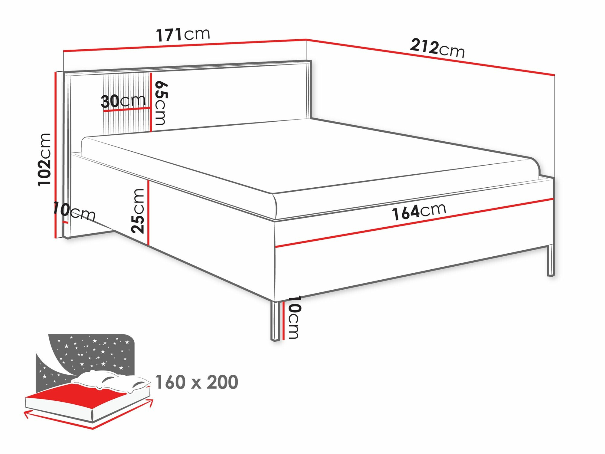 Bett Lunole 105 (Artisan-Eiche + Schwarz)