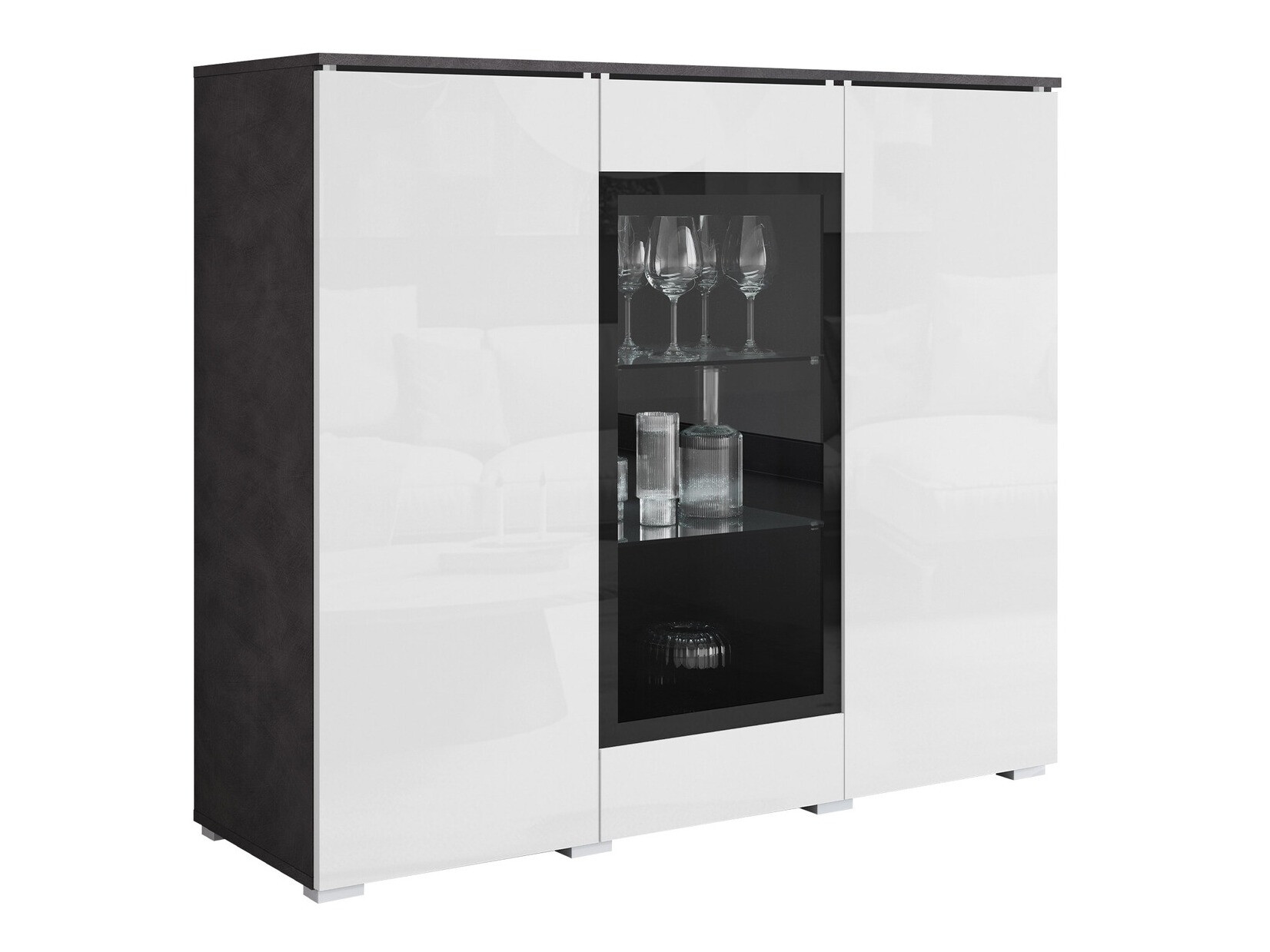 Sideboard Mirfivo 103 (Matera grau + Weiss glänzend)