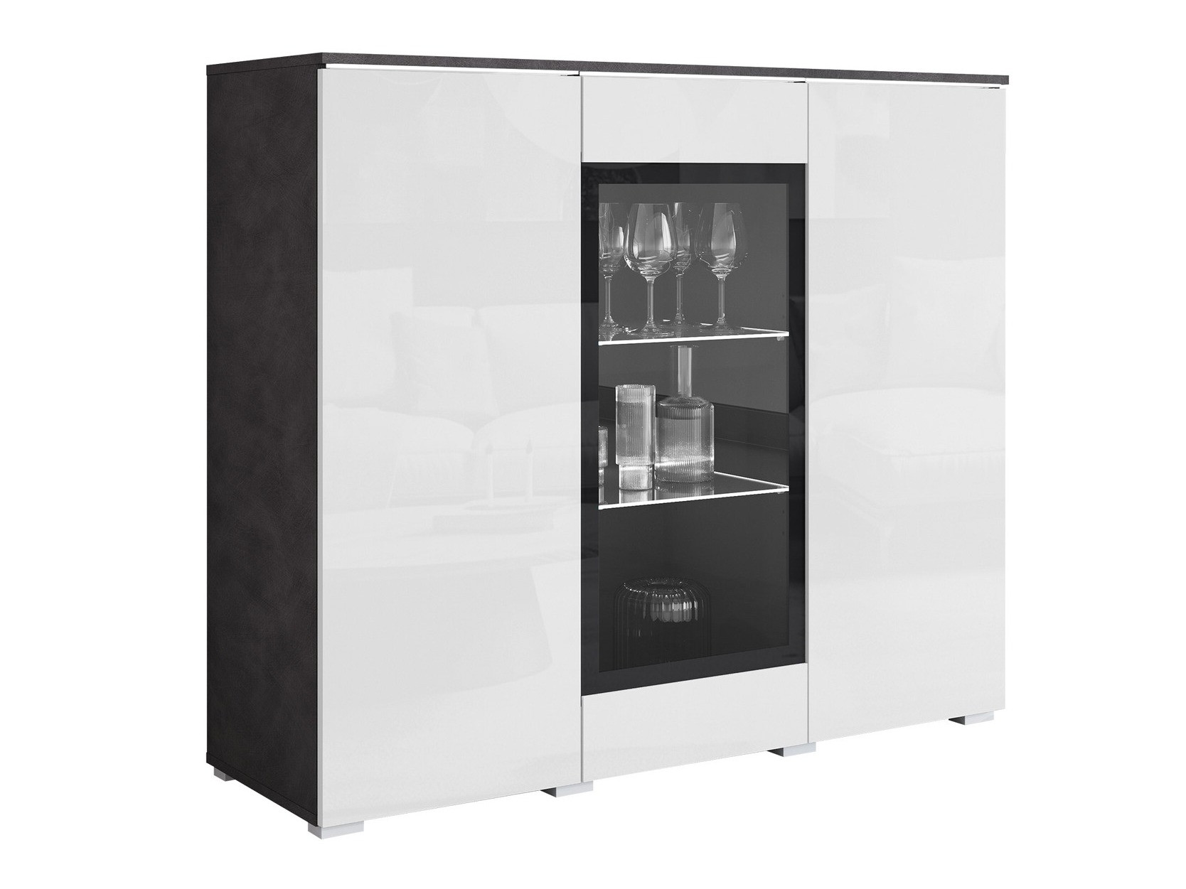 Sideboard Mirfivo 103 (Matera grau + Weiss glänzend)