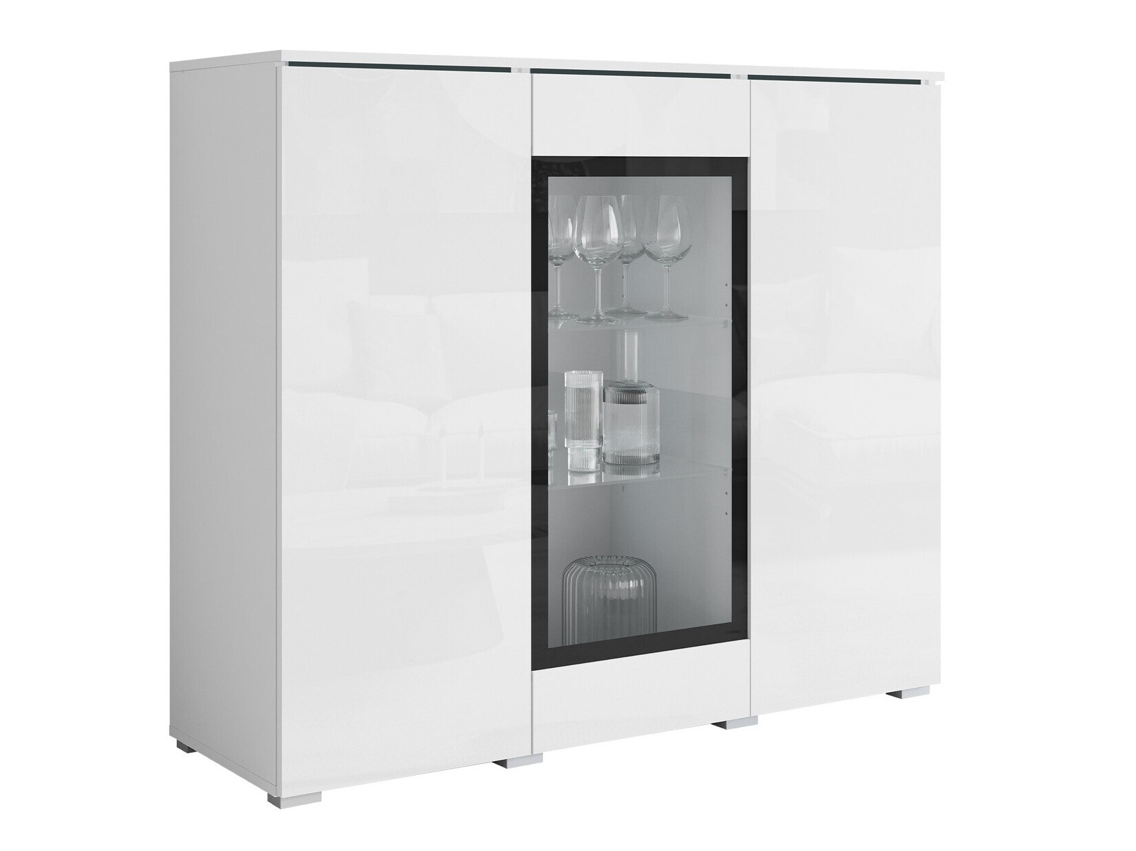 Sideboard Mirfivo 103 (Weiss + Weiss glänzend)