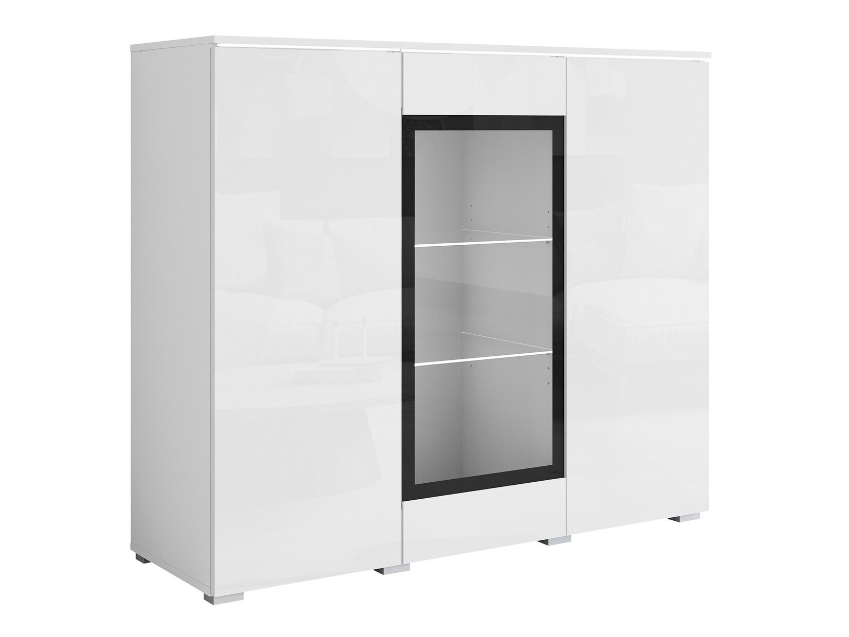 Sideboard Mirfivo 103 (Weiss + Weiss glänzend)