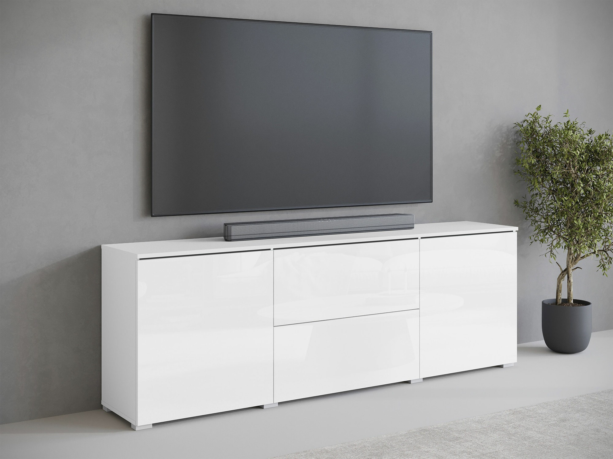 TV-Möbel Mirfivo 104 (Weiss + Weiss glänzend)