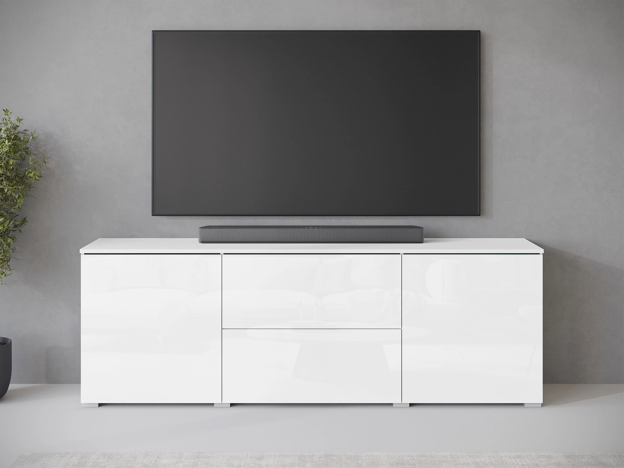 TV-Möbel Mirfivo 104 (Weiss + Weiss glänzend)