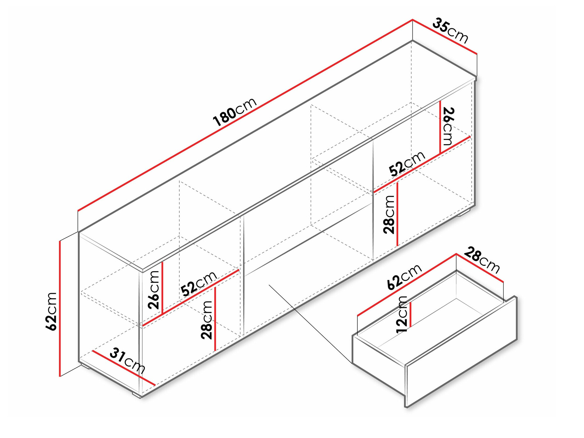 TV-Möbel Sarasota 190 (Matera grau + Weiss glänzend)