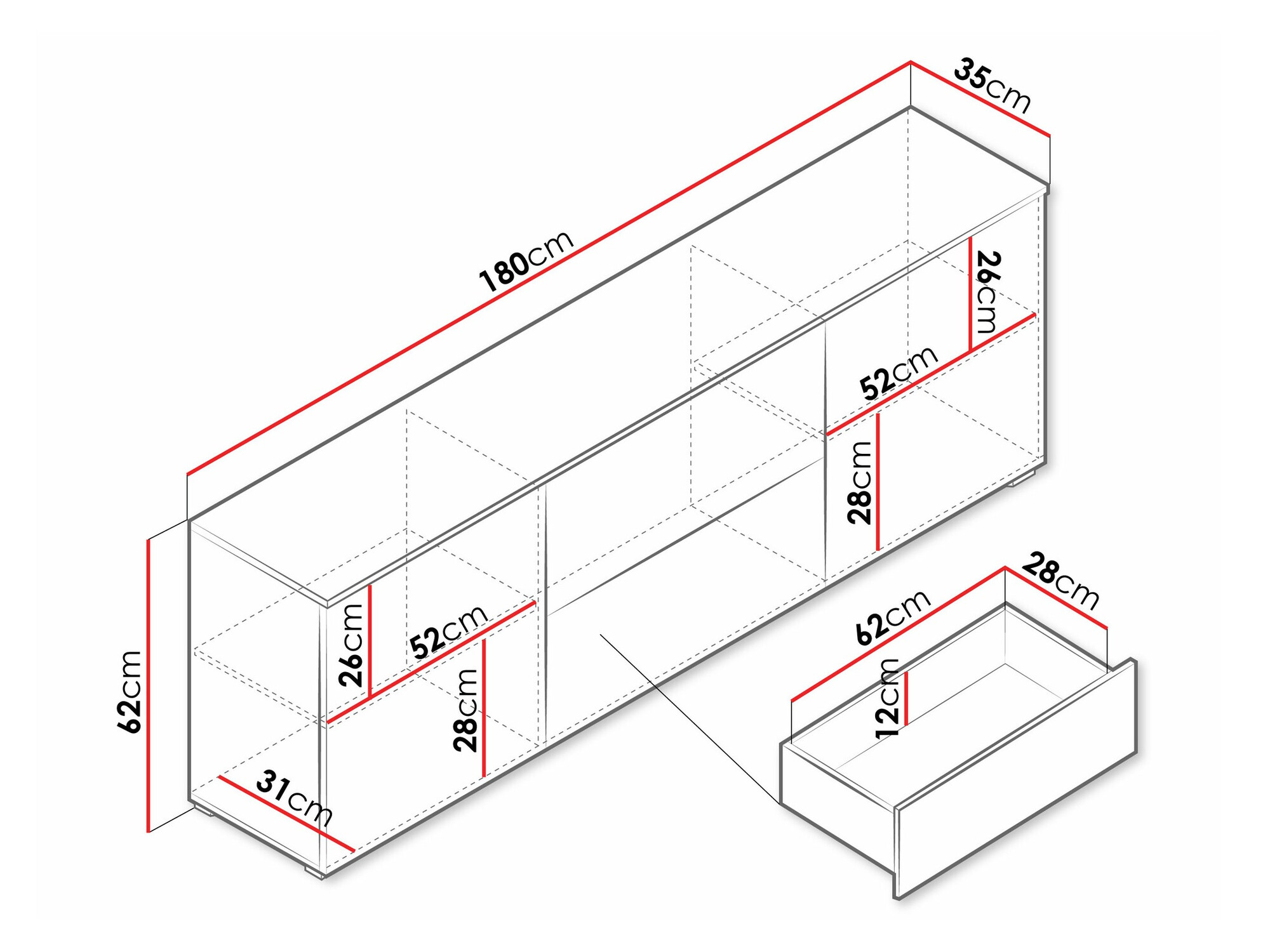 TV-Möbel Sarasota 190 (Matera grau + Weiss glänzend)