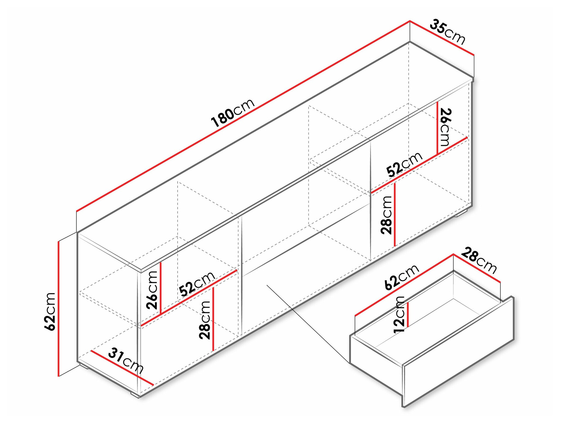 TV-Möbel Sarasota 190 (Weiss + Weiss glänzend)