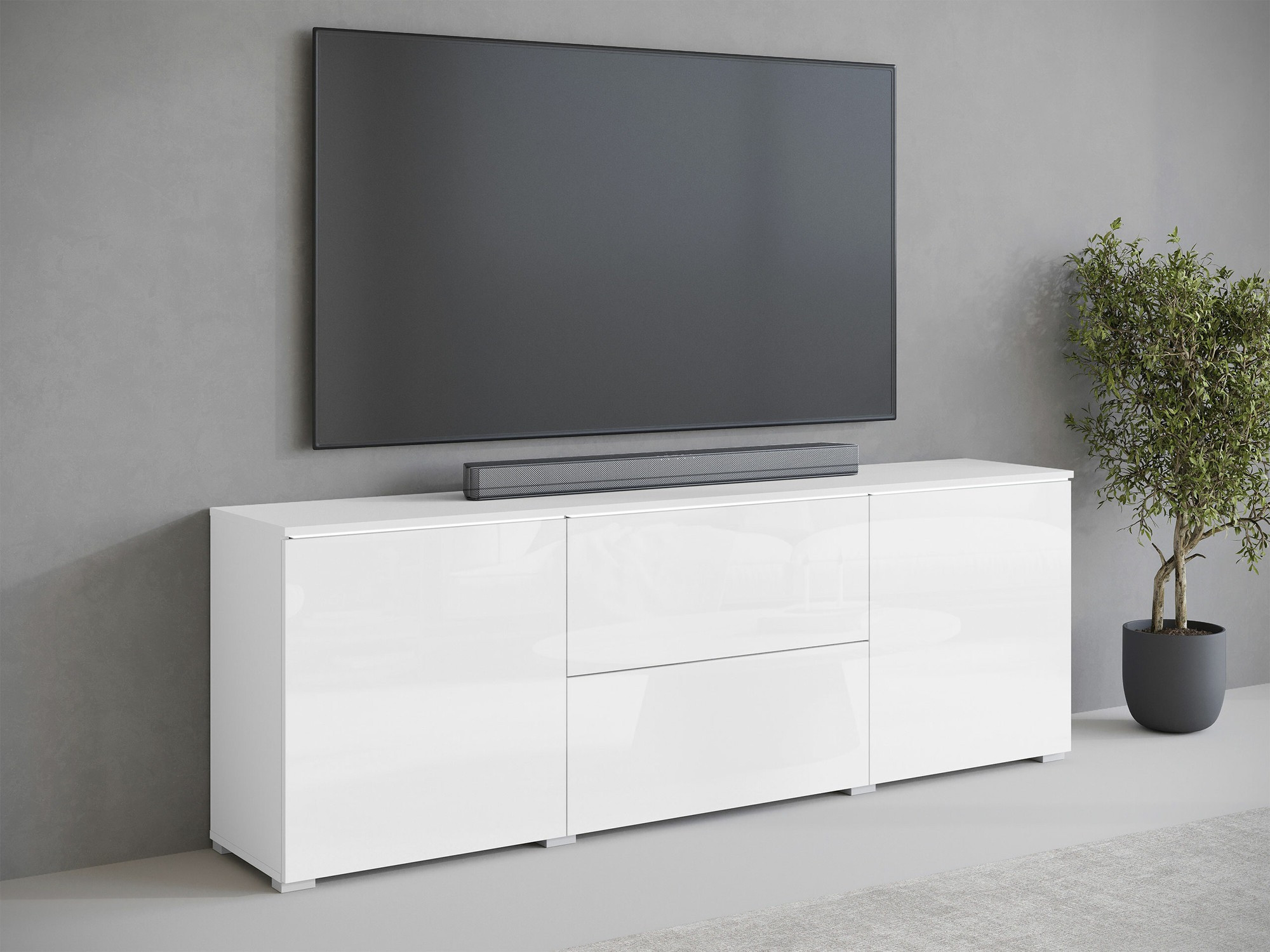 TV-Möbel Sarasota 190 (Weiss + Weiss glänzend)