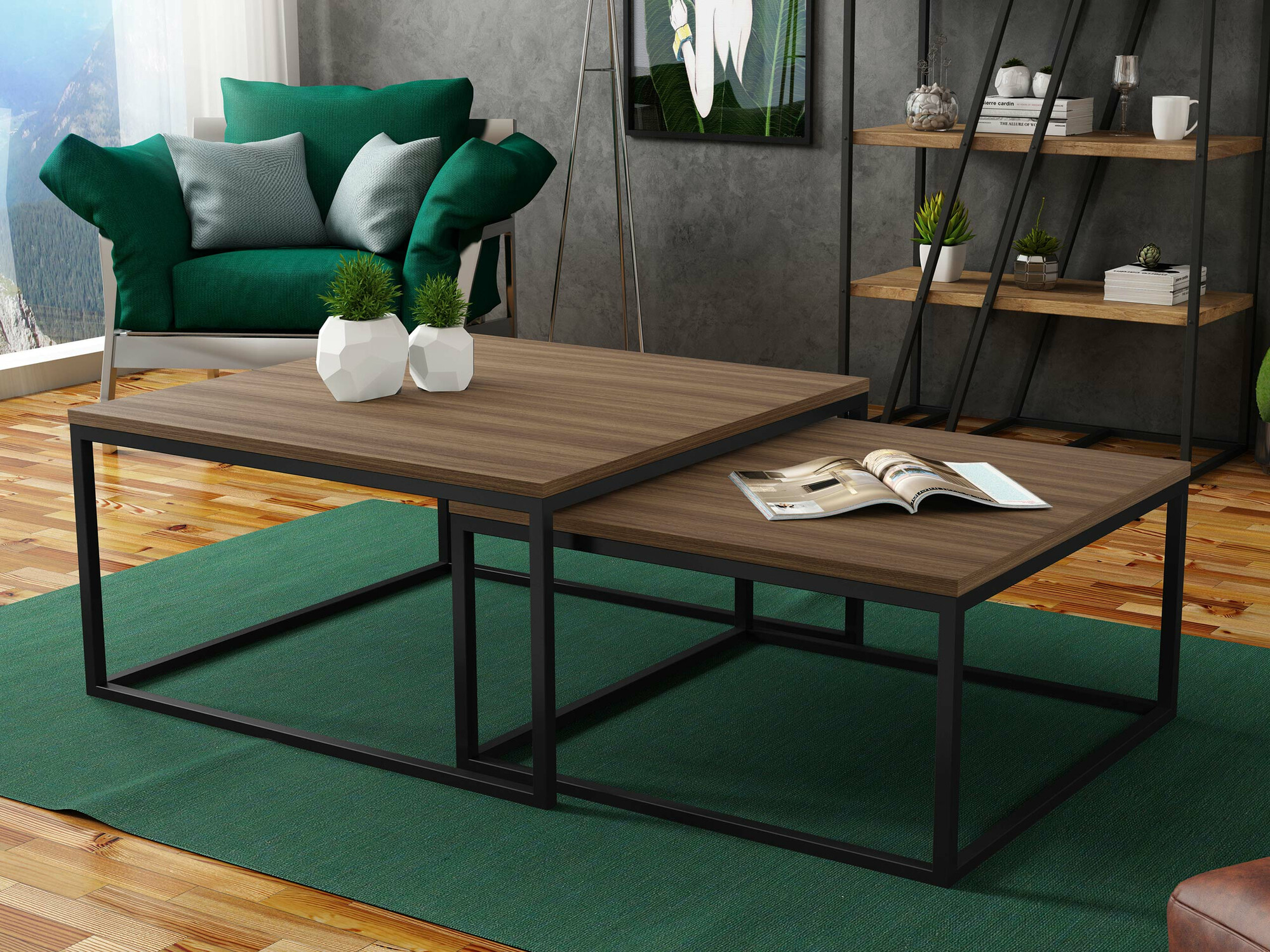 Couchtischset Oswego 101 (Walnussholzoptik + Schwarz)