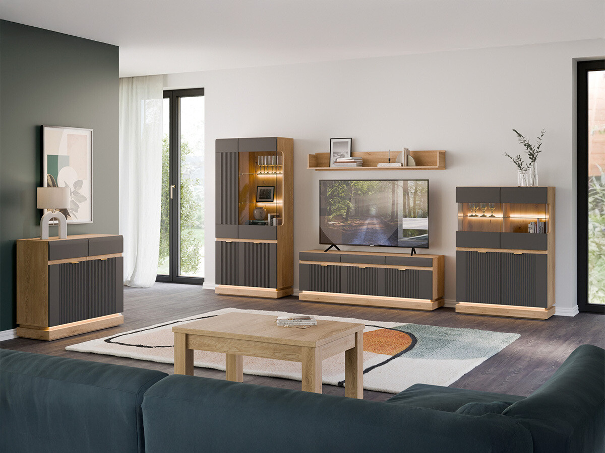 Kommoden Teselbu 102 (Anthrazit + Eichenholzoptik)