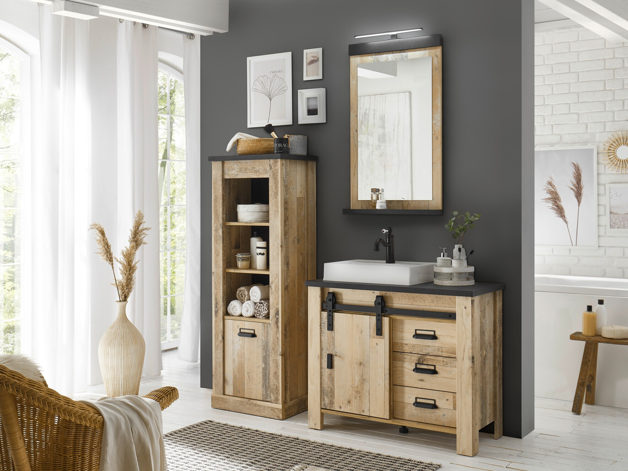 Badezimmer-Set Cirtale 138 (Gealtertes Holz + Anthrazit)