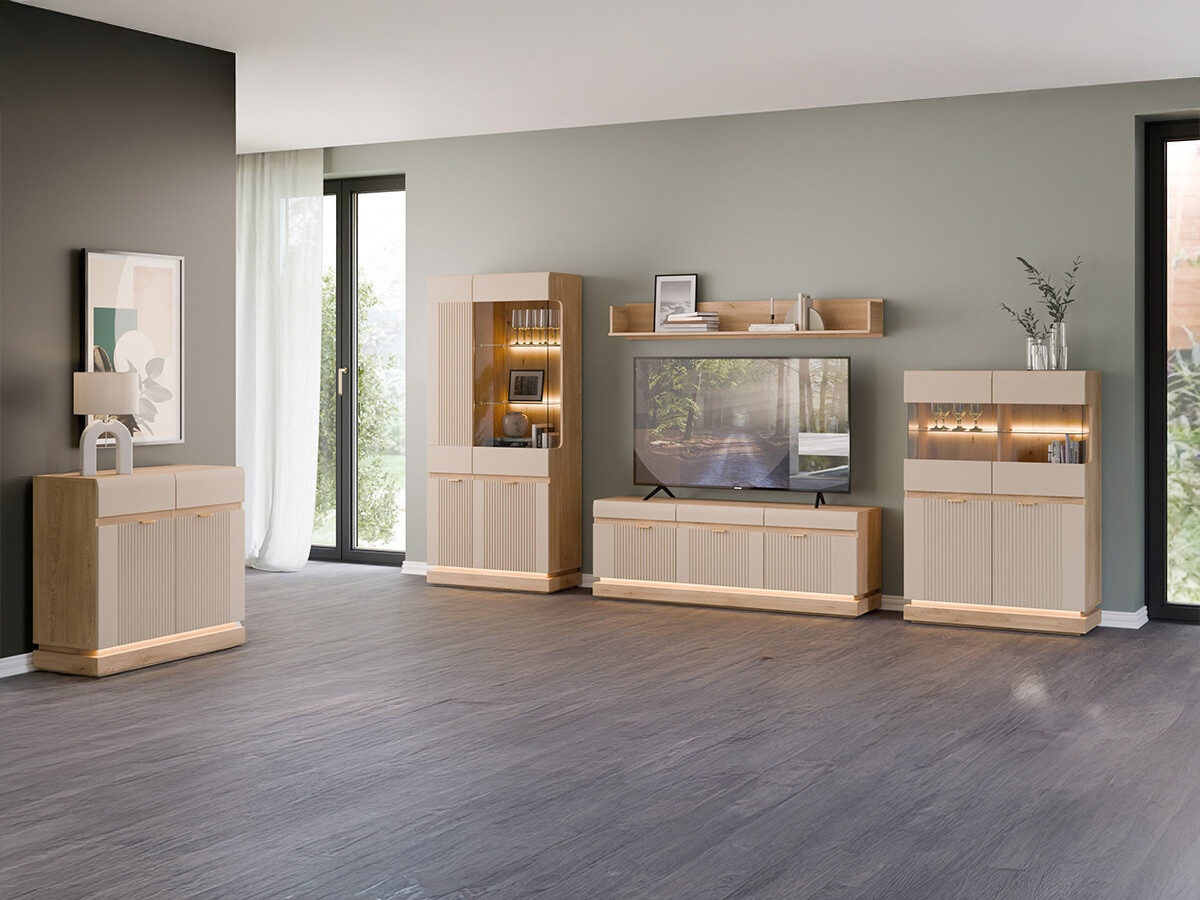 Wohnzimmer-Set Teselbu 116 (Kaschmir + Eiche)