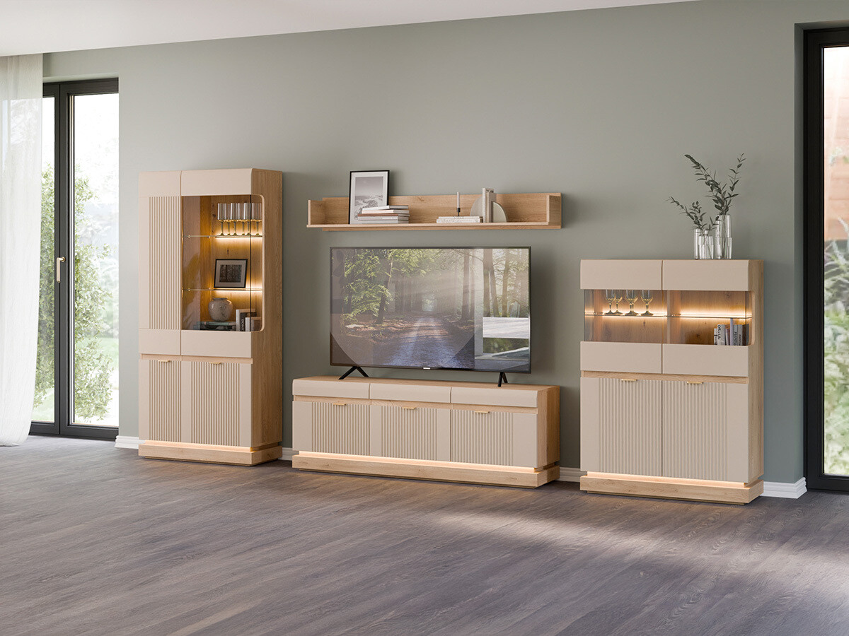 Wohnzimmer-Sets Teselbu 116 (Kaschmir + Eichenholzoptik)