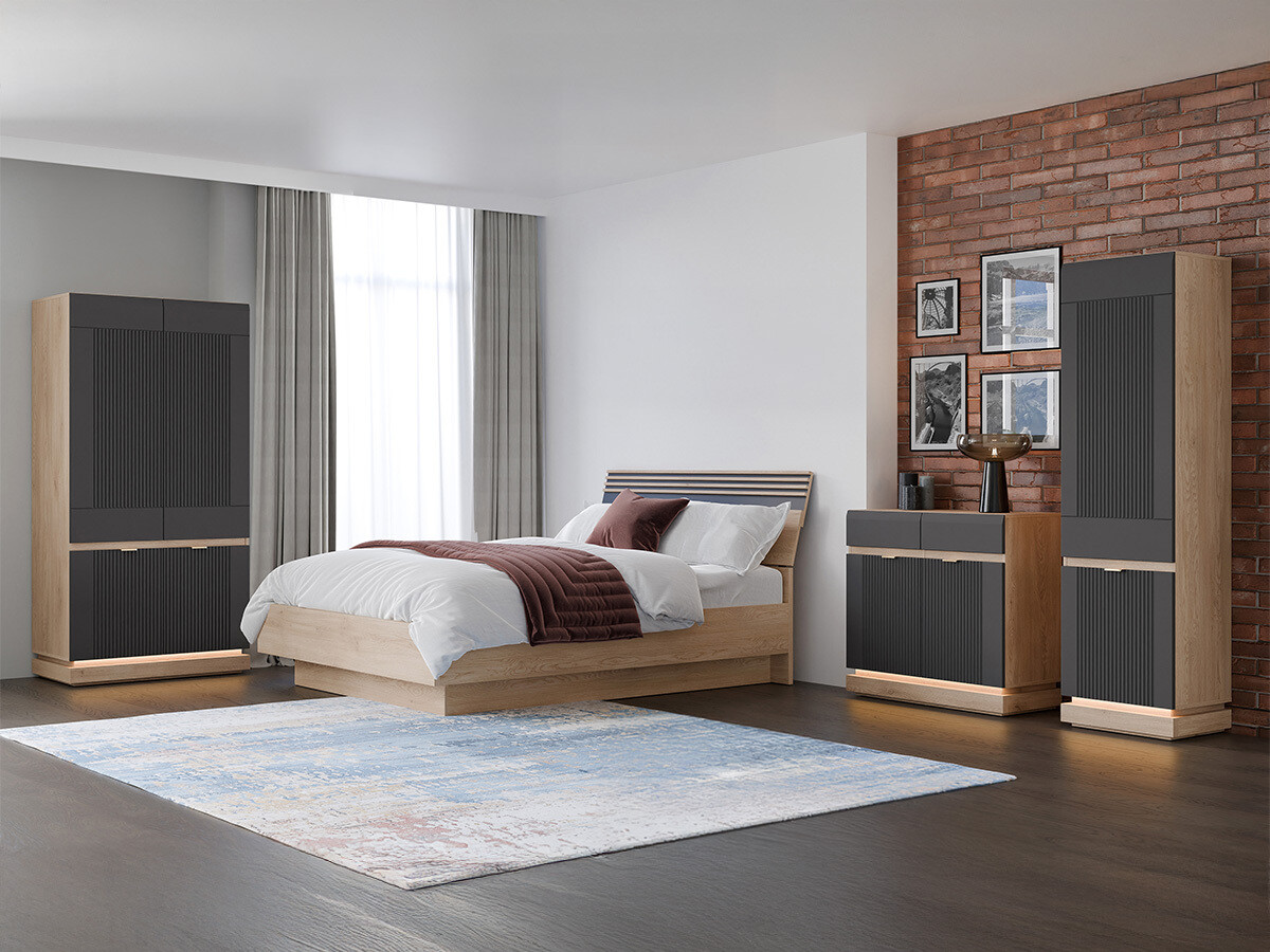 Schlafzimmer-Set Teselbu 117 (Anthrazit + Eiche)