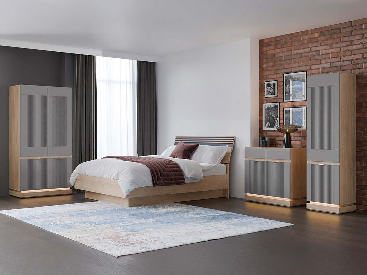 Schlafzimmer-Set Teselbu 117 (Grau + Eiche)