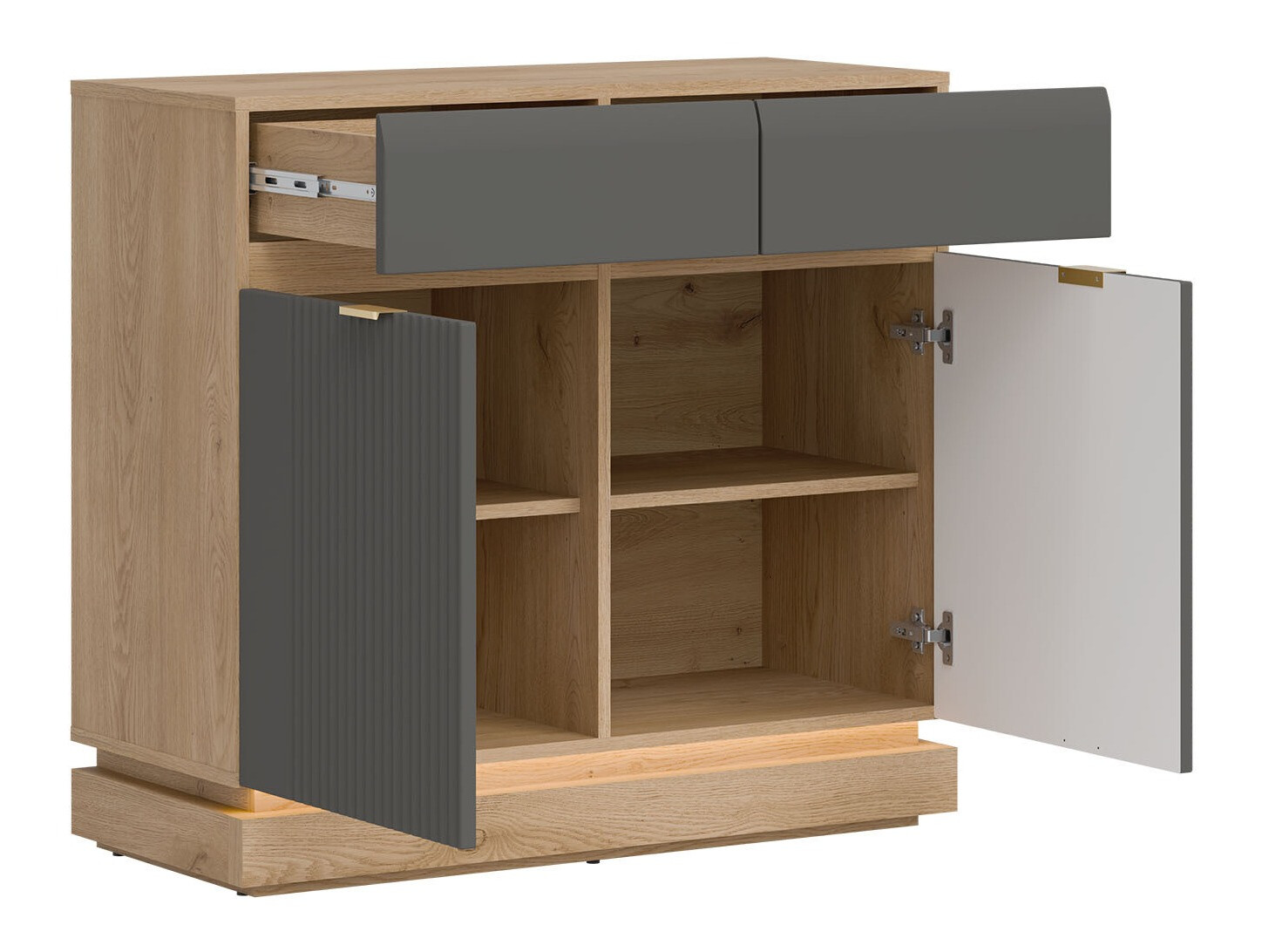 Wohnzimmer-Set Teselbu 116 (Grau + Eiche)