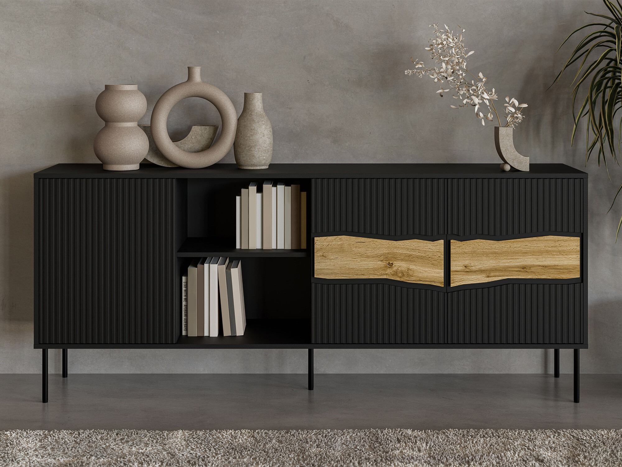 Sideboard Monevare 101 (Schwarz + Wotan Eiche)