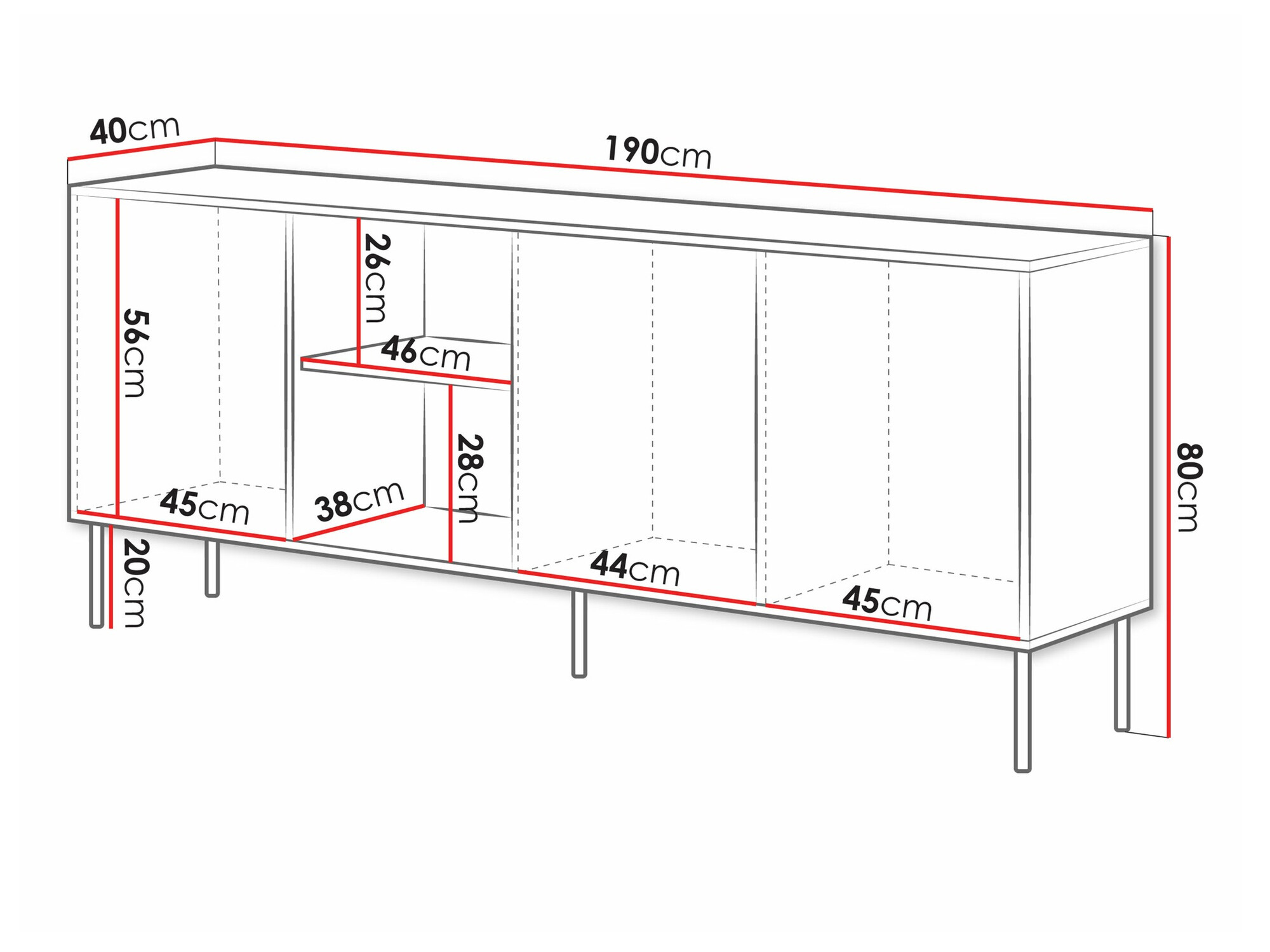 Sideboard Monevare 101 (Schwarz + Wotan Eiche)