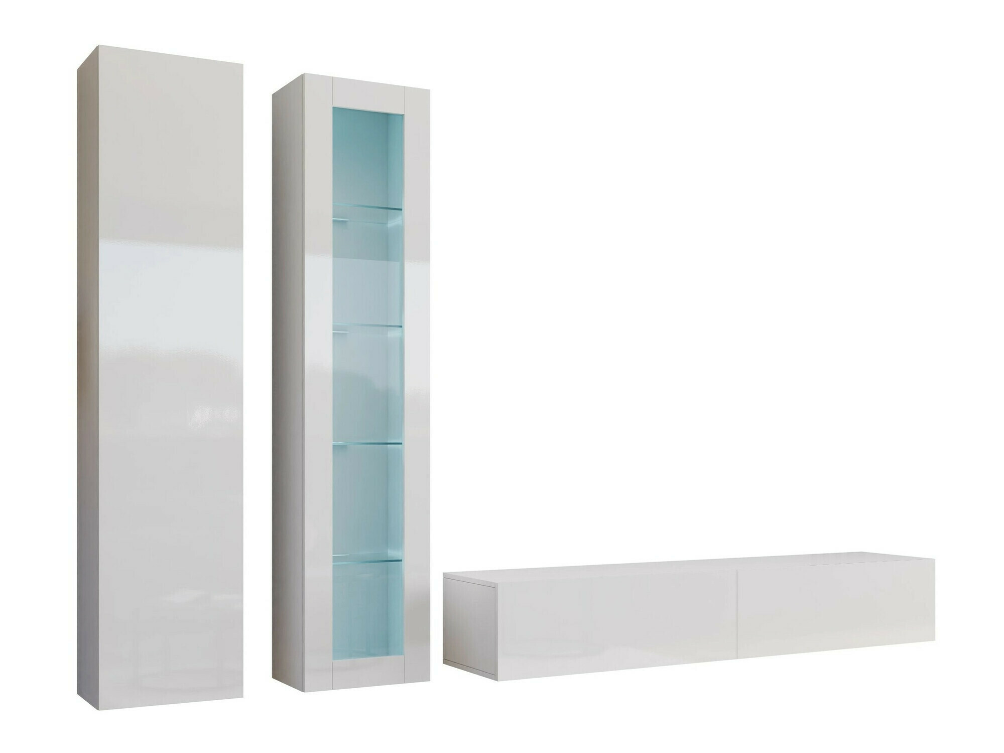 Wohnzimmer-Set Vilrin I (Weiss + Weiss glänzend)