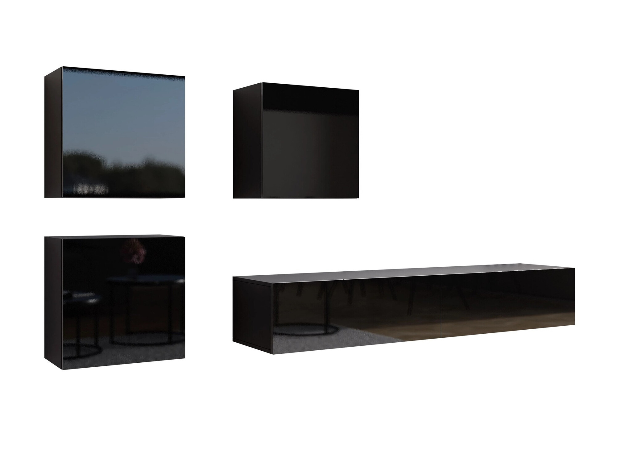 Wohnzimmer-Set Vilrin IV (Schwarz + Schwarz glänzend)