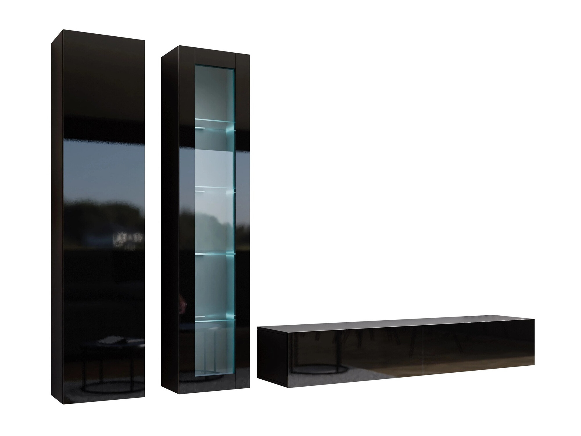 Wohnzimmer-Sets Vilrin I (Schwarz + Schwarz glänzend)