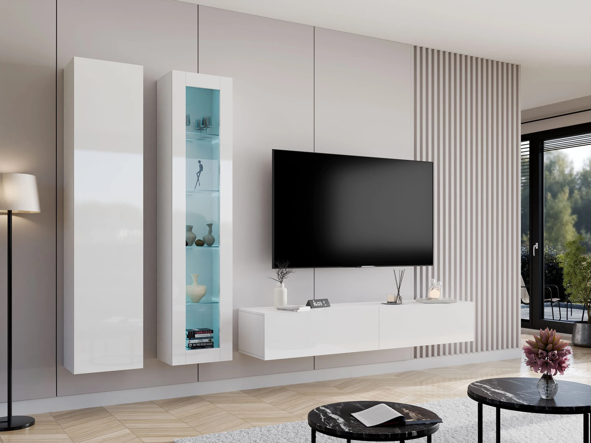 Wohnzimmer-Sets Vilrin I (Weiss + Weiss glänzend)