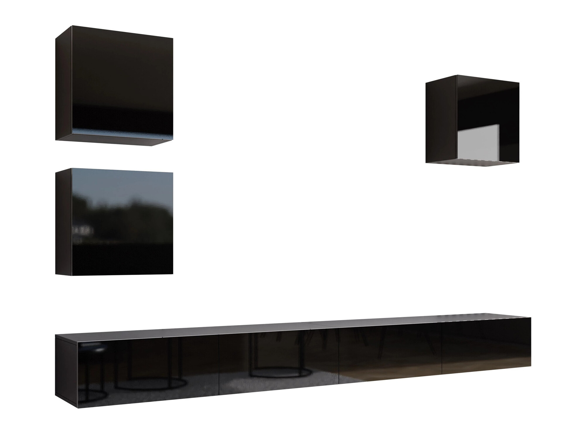 Wohnzimmer-Sets Vilrin III (Schwarz + Schwarz glänzend)