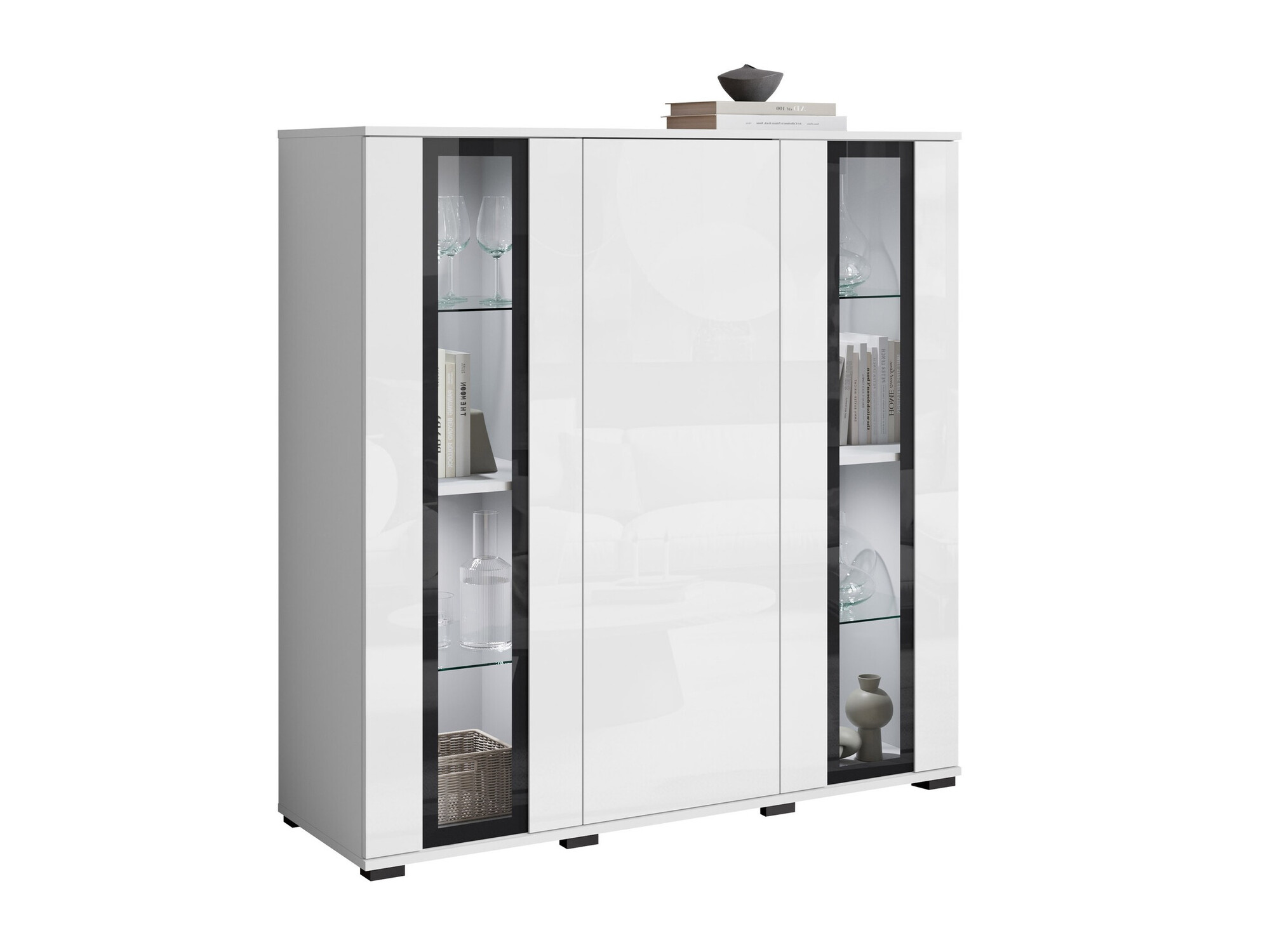 Sideboard Torcame 100 (Weiss + Weiss glänzend)