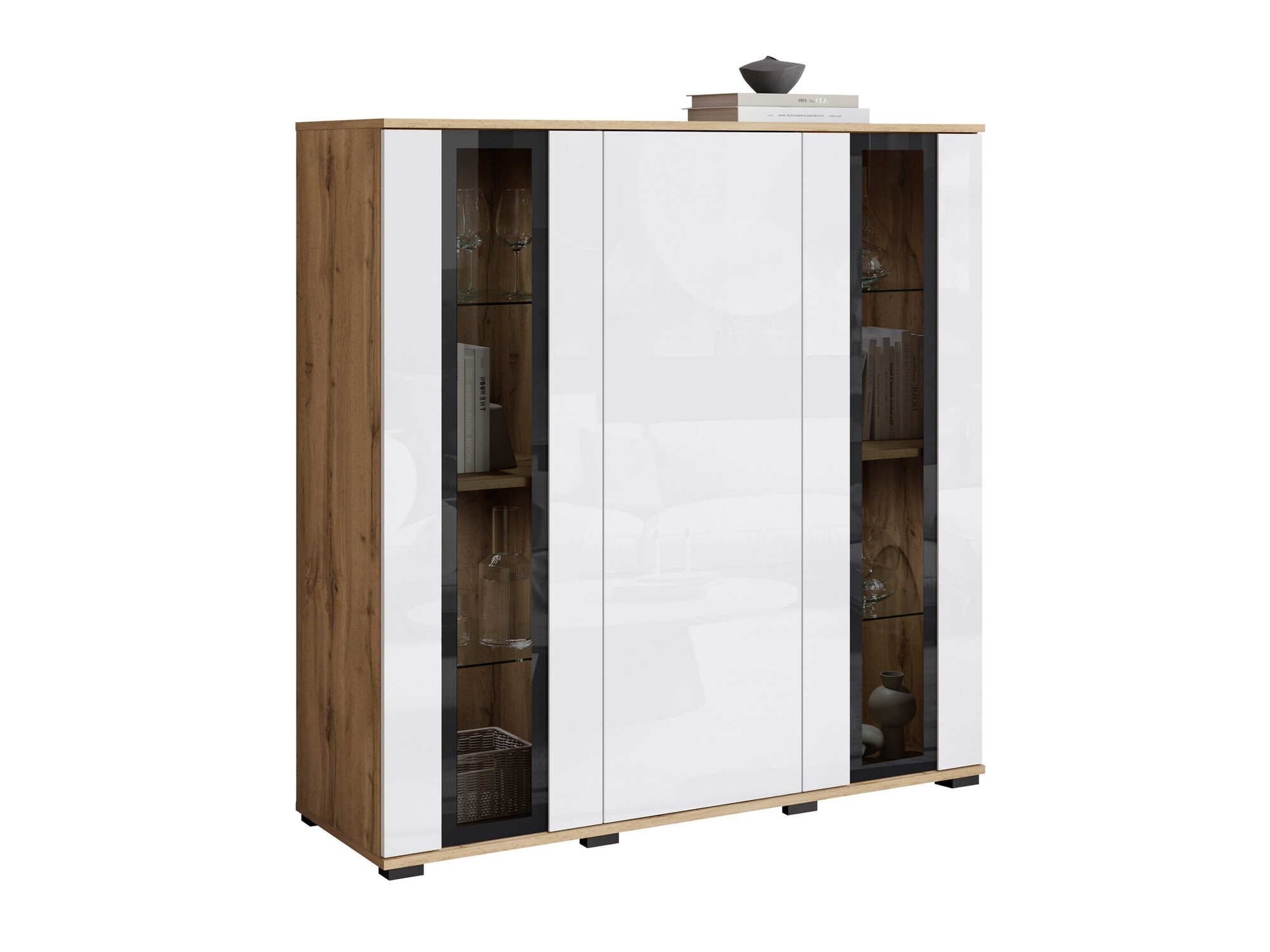 Sideboard Torcame 100 (Wotan Eiche + Weiss glänzend)