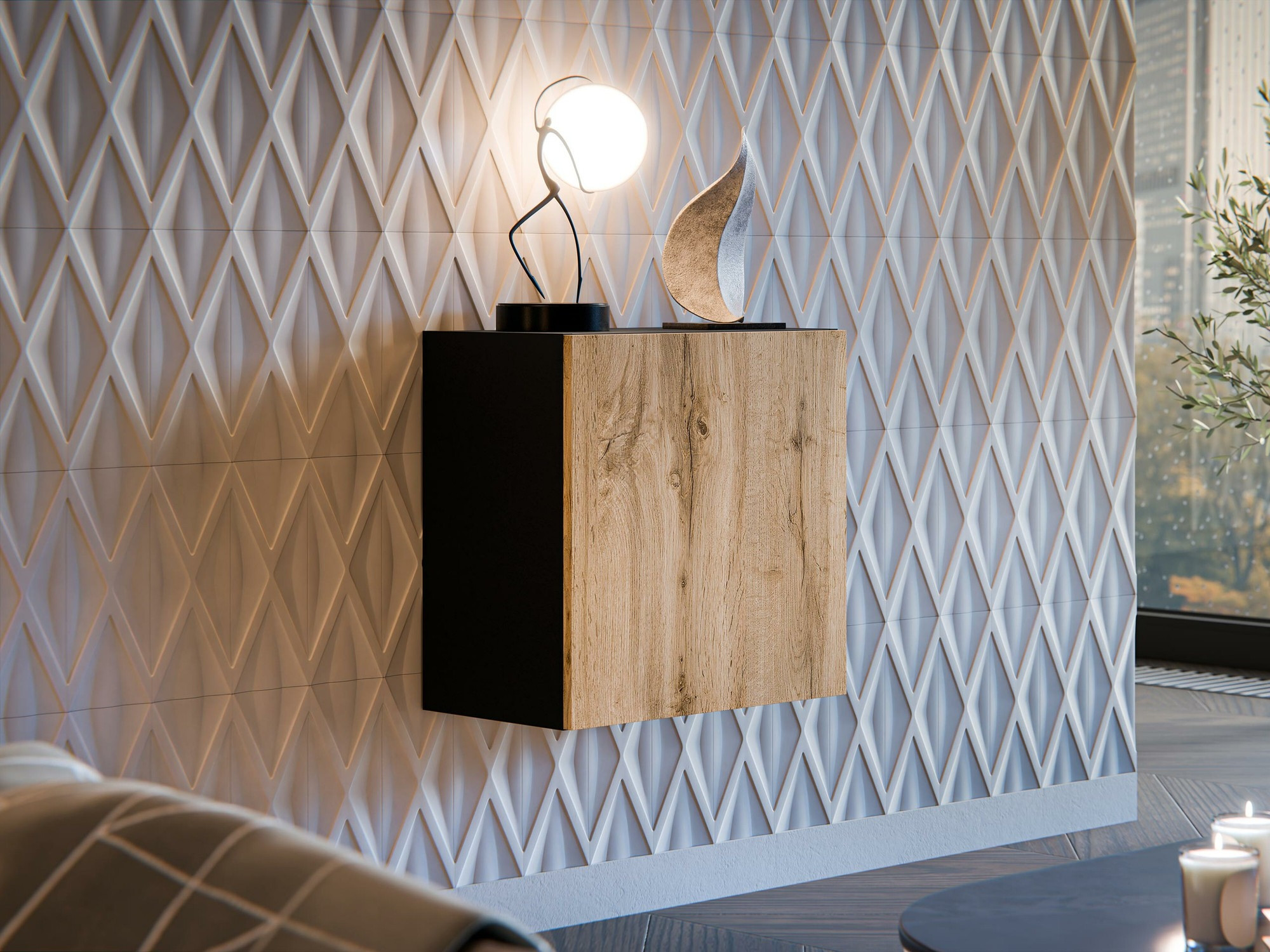 Hängeschrank Species (Schwarz + Wotan Eiche)