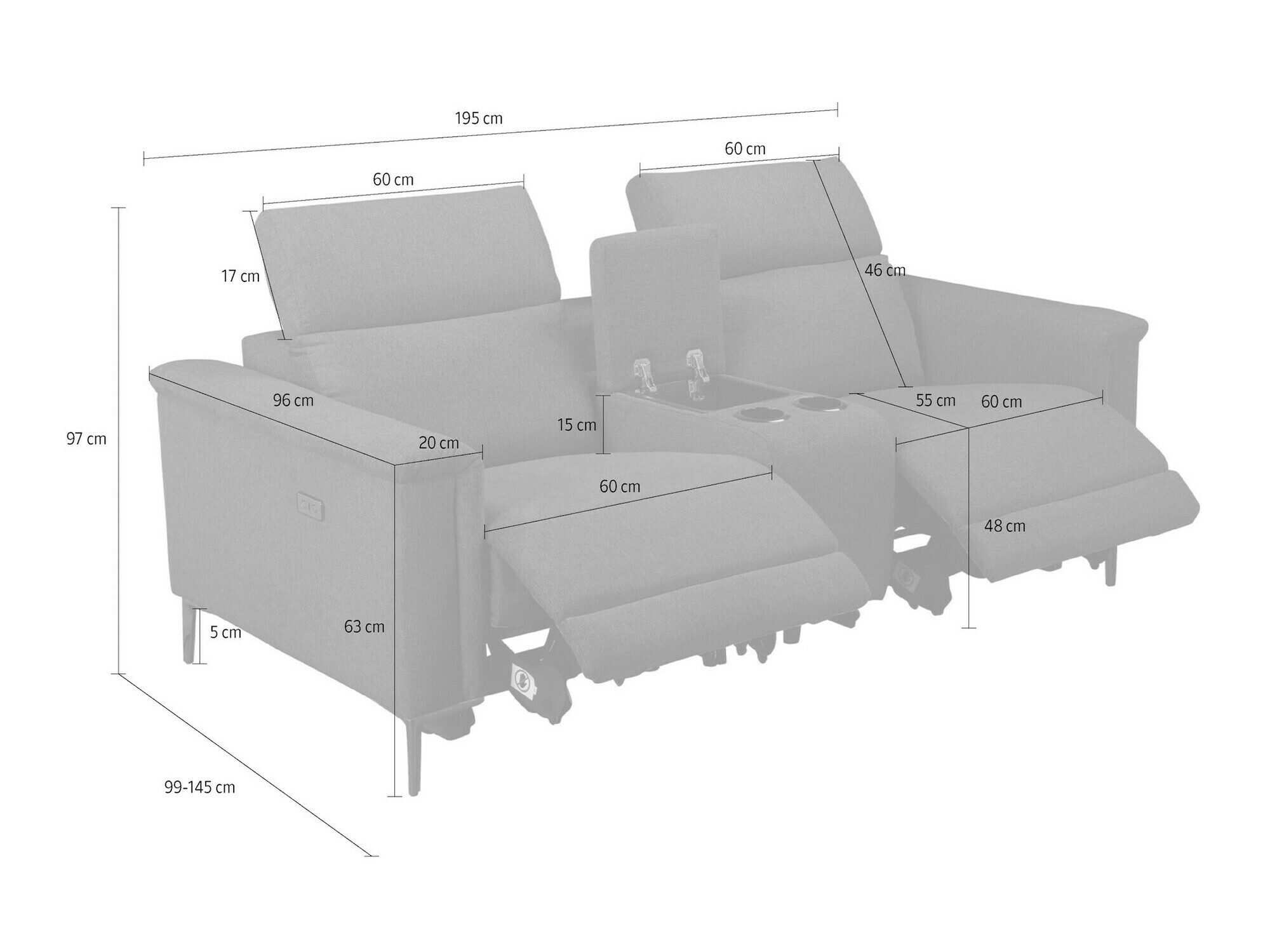 Sofa mit Liegefunktion Denton 1467 (Anthrazit)