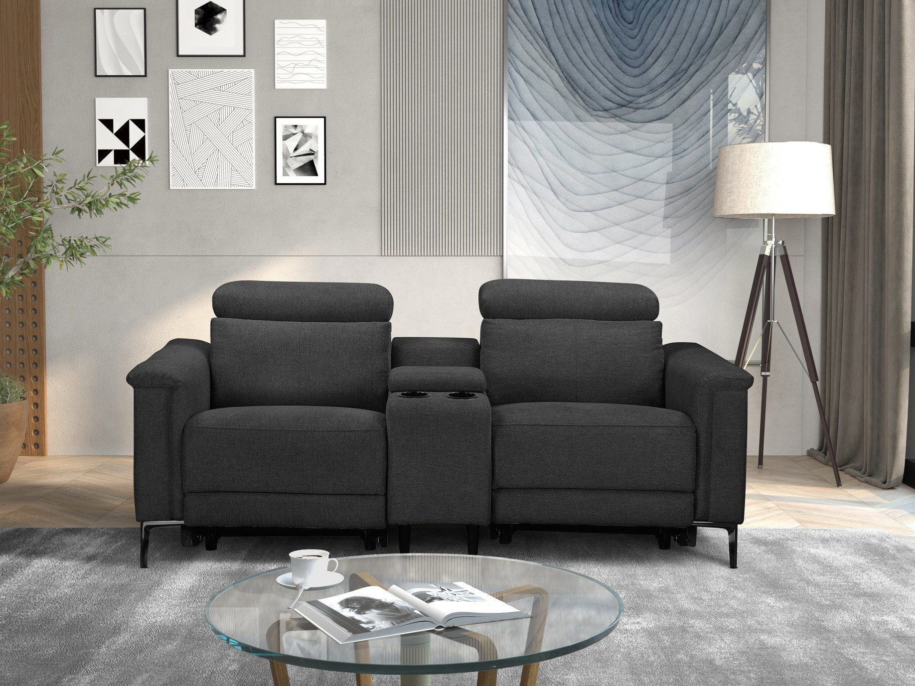 Sofa mit Liegefunktion Evamare 101 (Dunkelgrau)