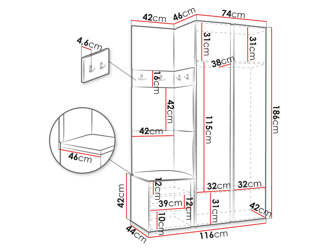 Flurgarnitur Hartford 350 (Weiss)