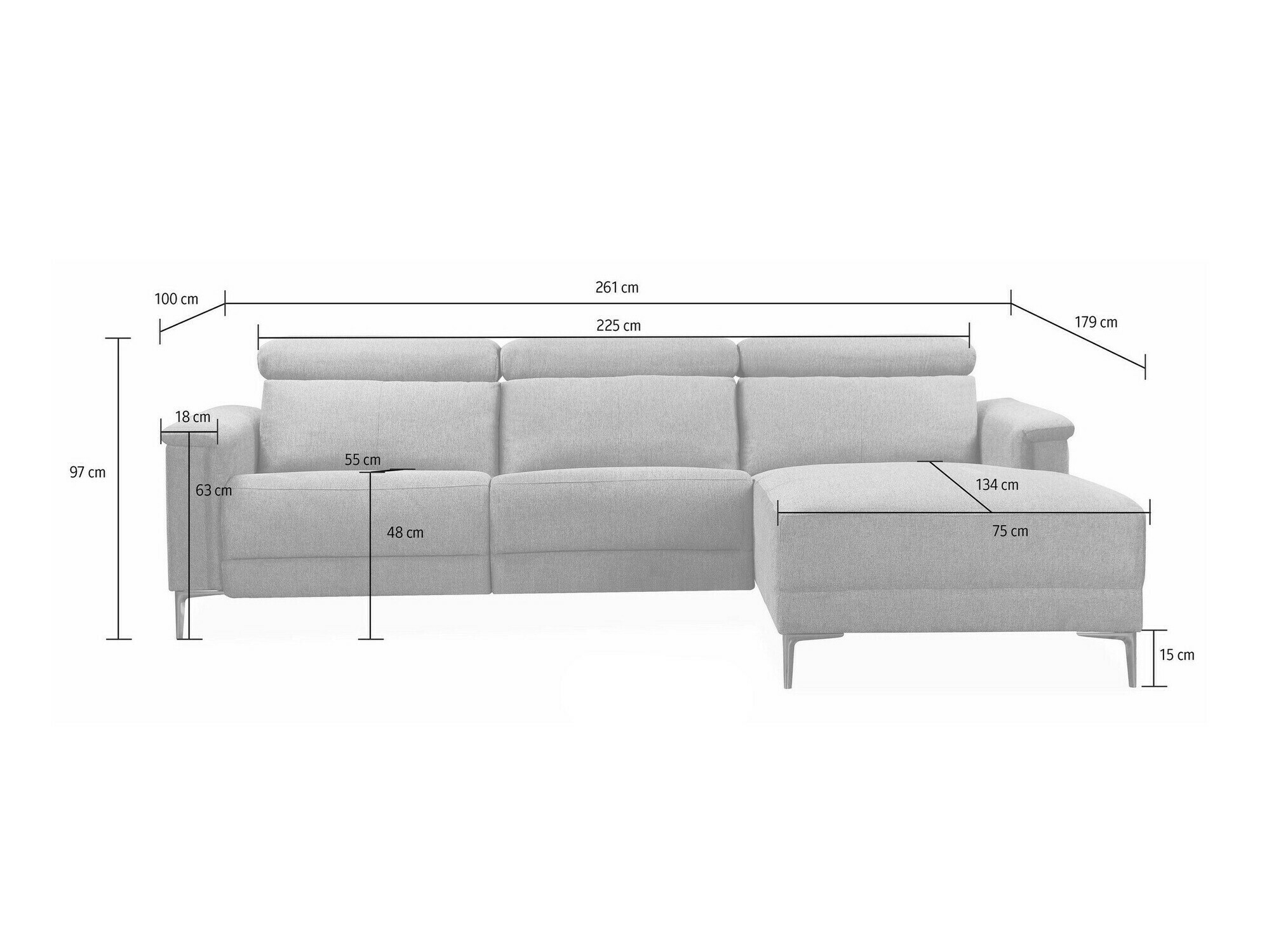 Ecksofa Liegesessel Evamare 102 (Grau)