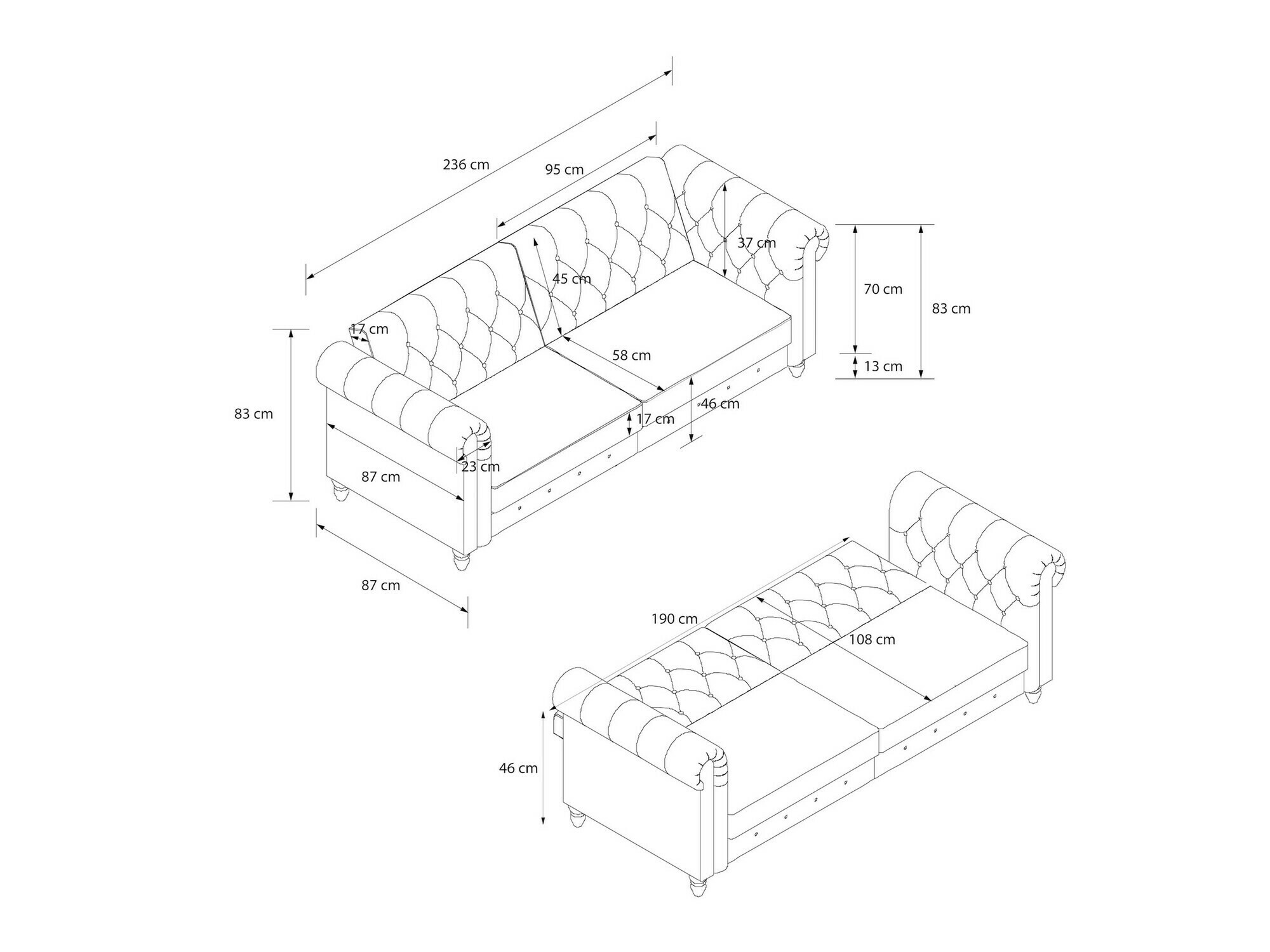 Chesterfield-Sofa Tulsa 217 (Dunkelbraun)