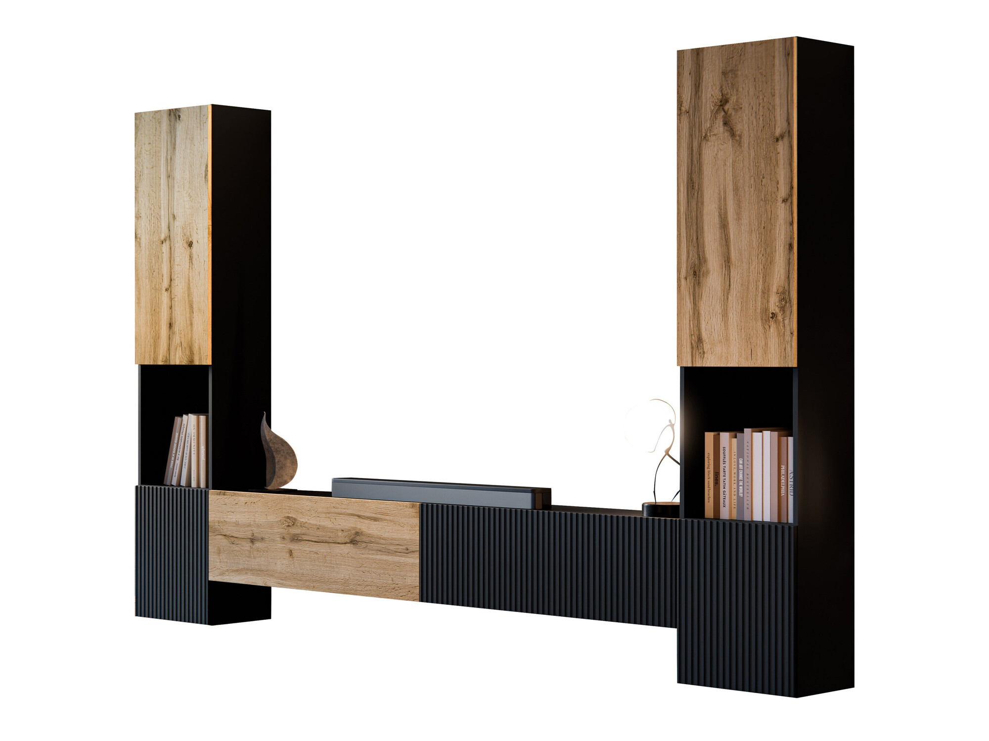 Wohnzimmer-Set Species III (Schwarz + Wotan-Eiche)