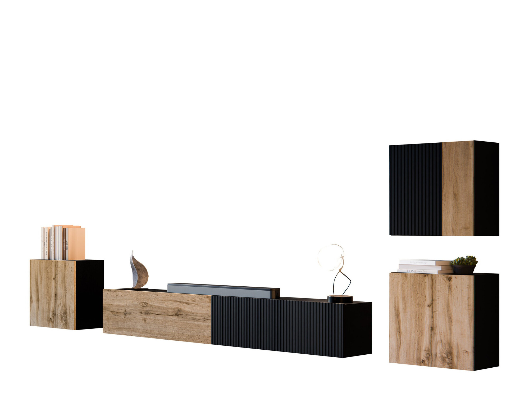 Wohnzimmer-Set Species IV (Schwarz + Wotan-Eiche)