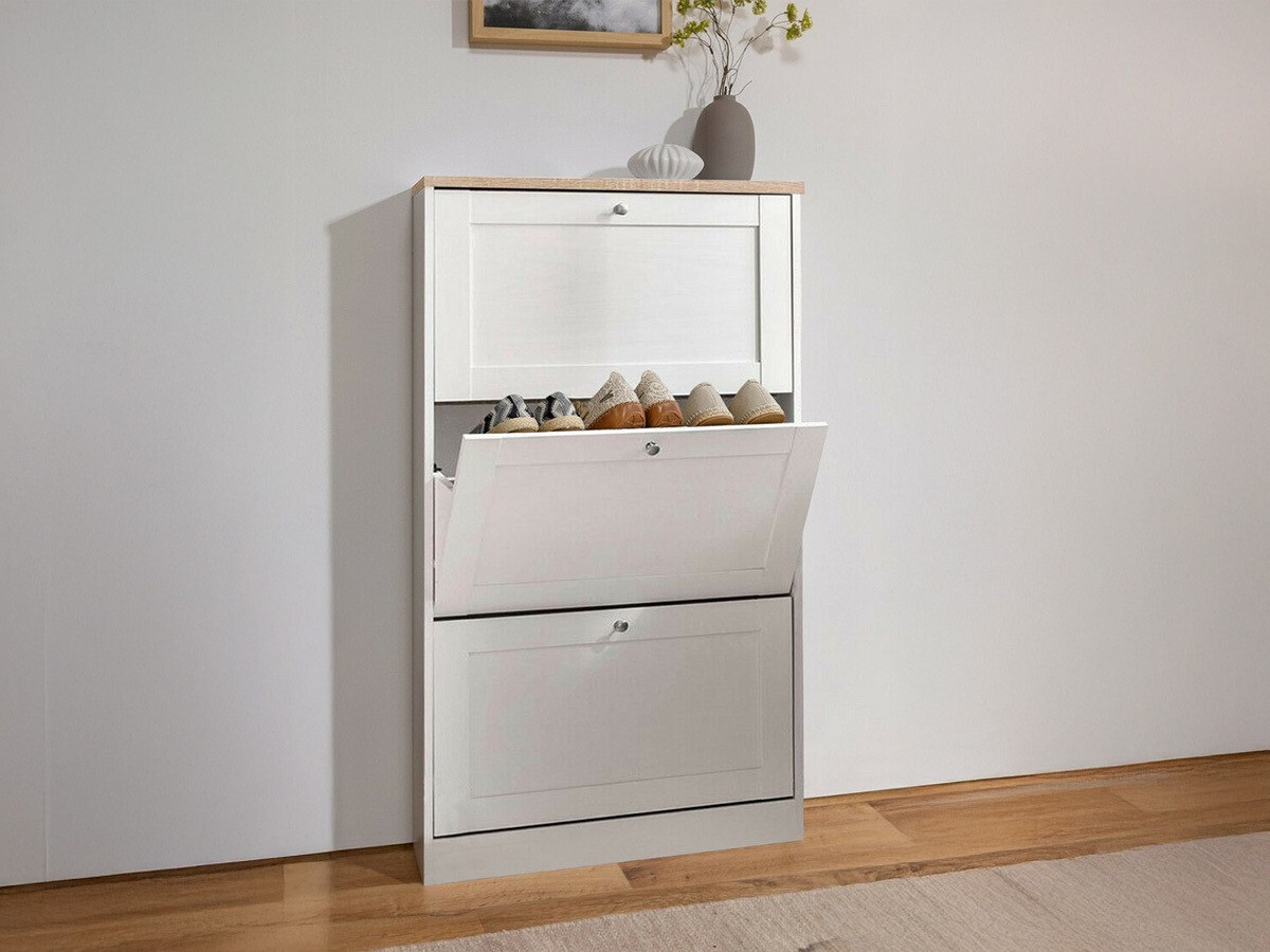 Schuhschrank Cirtene 101 (Weiss + Eichenholzoptik)