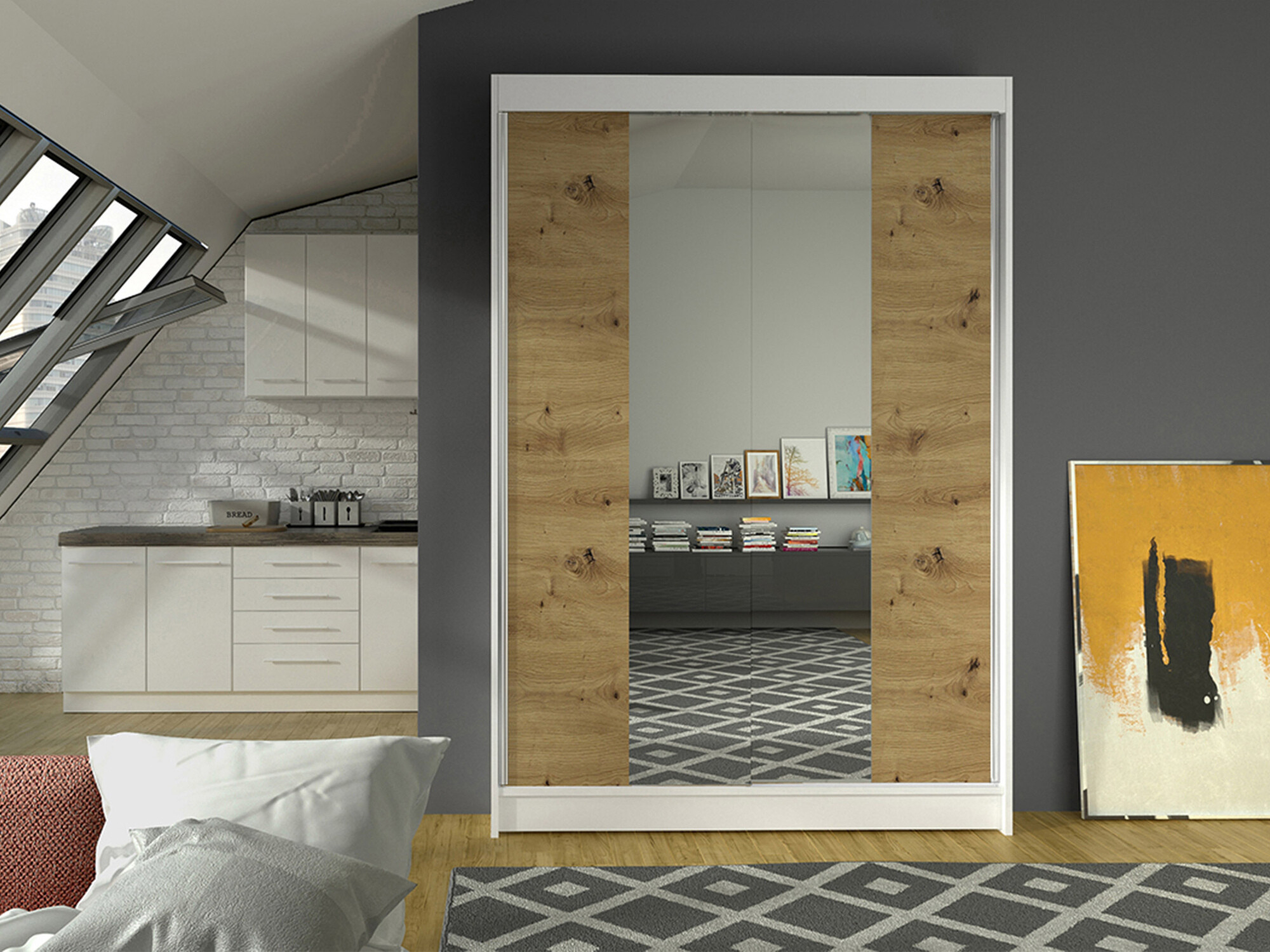 Kleiderschrank Closico Salvor II (Weiss + Artisan-Eiche)