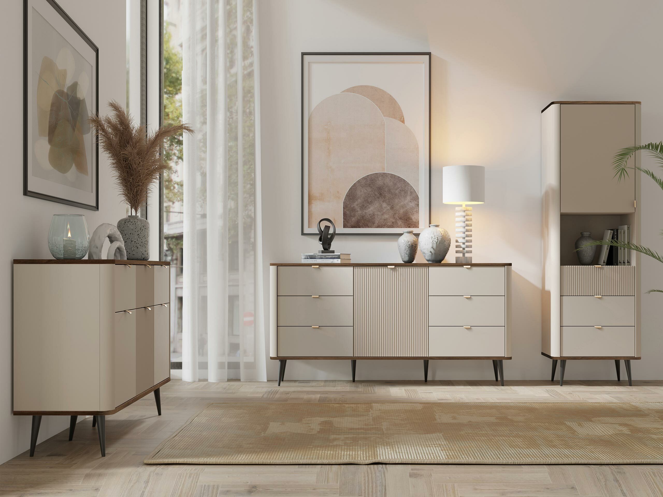 Kommode Lufela 107 (Kaschmir + Walnussholzoptik)