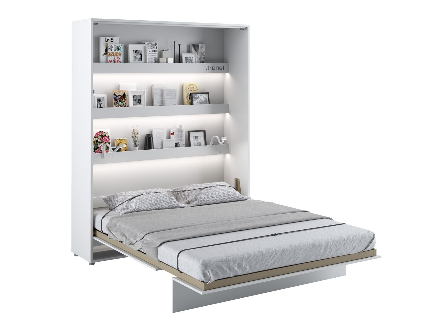 Schrankbett Concept Pro Lenart (Weiss + Weiss glänzend)
