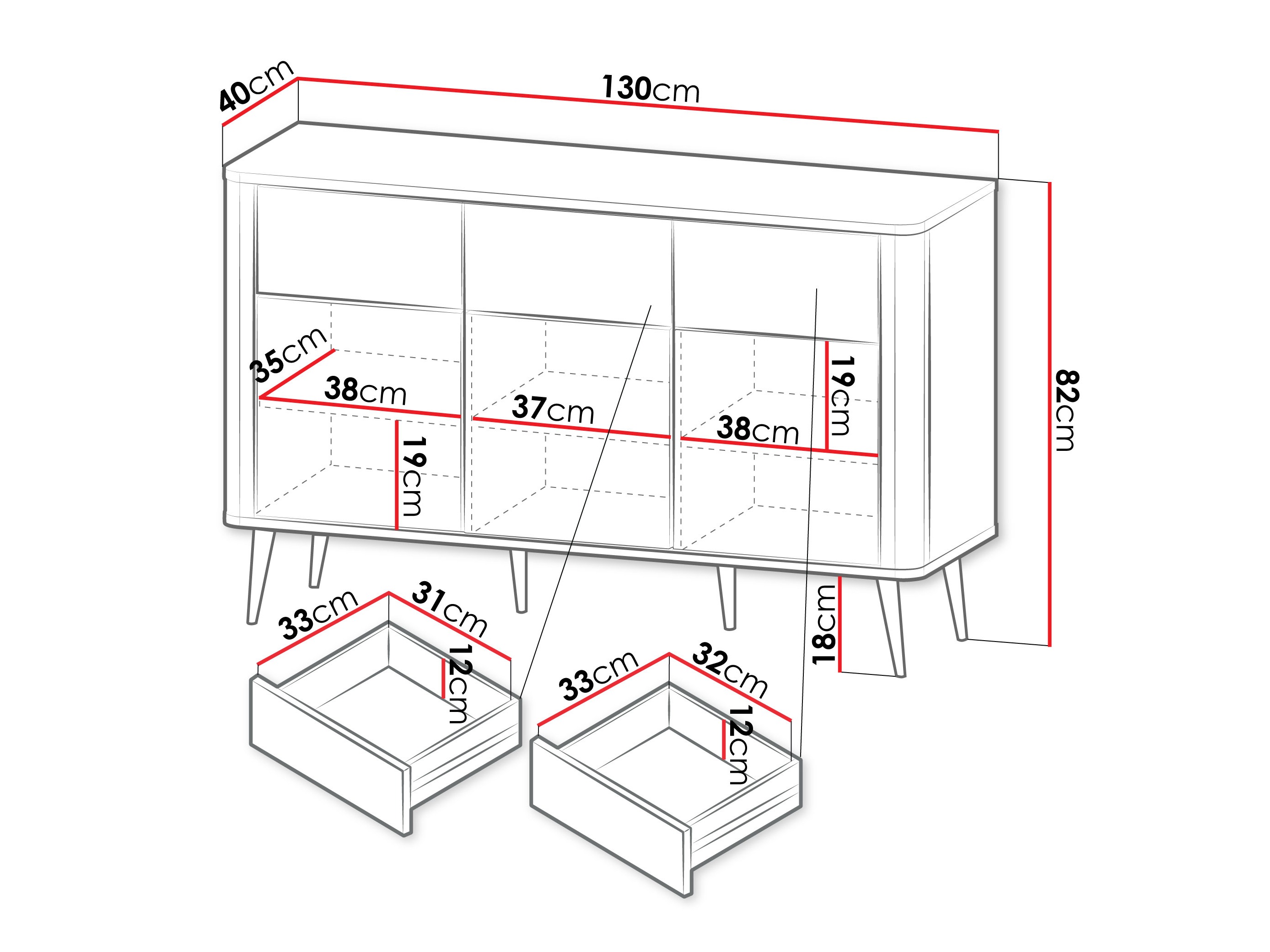 Kommode Lufela 109 (Kaschmir + Walnussholzoptik)