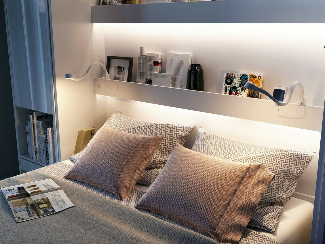 Schrankbett Concept Pro Lenart VII (Weiss + Grau)